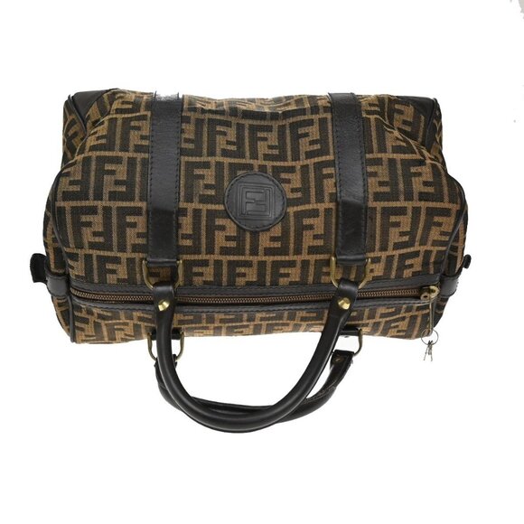 FENDI Logo Zucca Pattern Travel Hand Bag Canvas Leather Brown GHW Italy - Picture 3 of 5